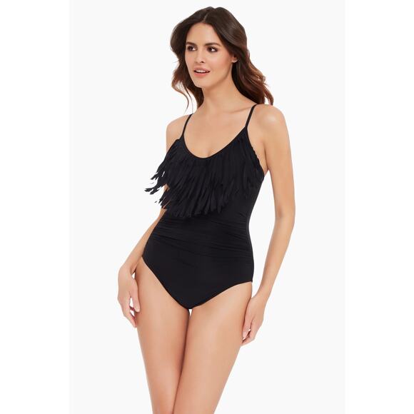 Magicsuit Black Fringe Blaire One Piece Slimming Swimsuit Size 16 NWT - Picture 1 of 9